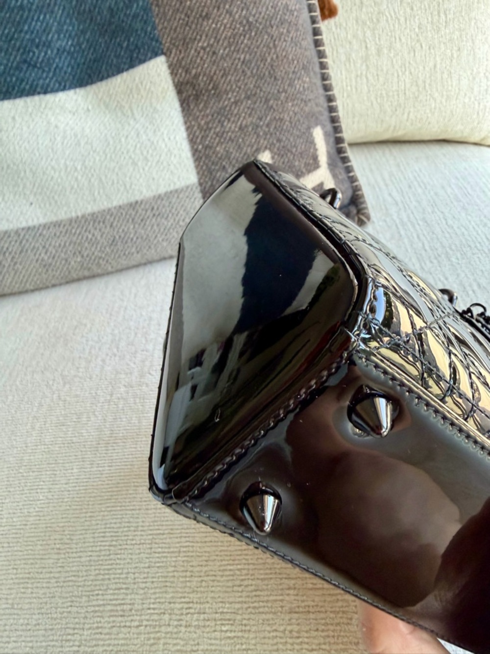Black Patent Quilted Leather Top-Handle Bag - Picture 8 of 17